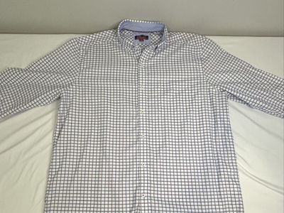 Johnston & Murphy Men's XL XC4 Extreme Comfort Long Sleeve Plaid Button-Up Shirt - Navy/Light Blue/Red