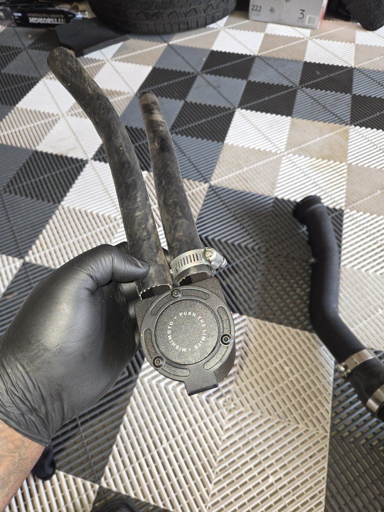 Used Mishimoto Baffled Oil Catch Can with Hoses and Clamps