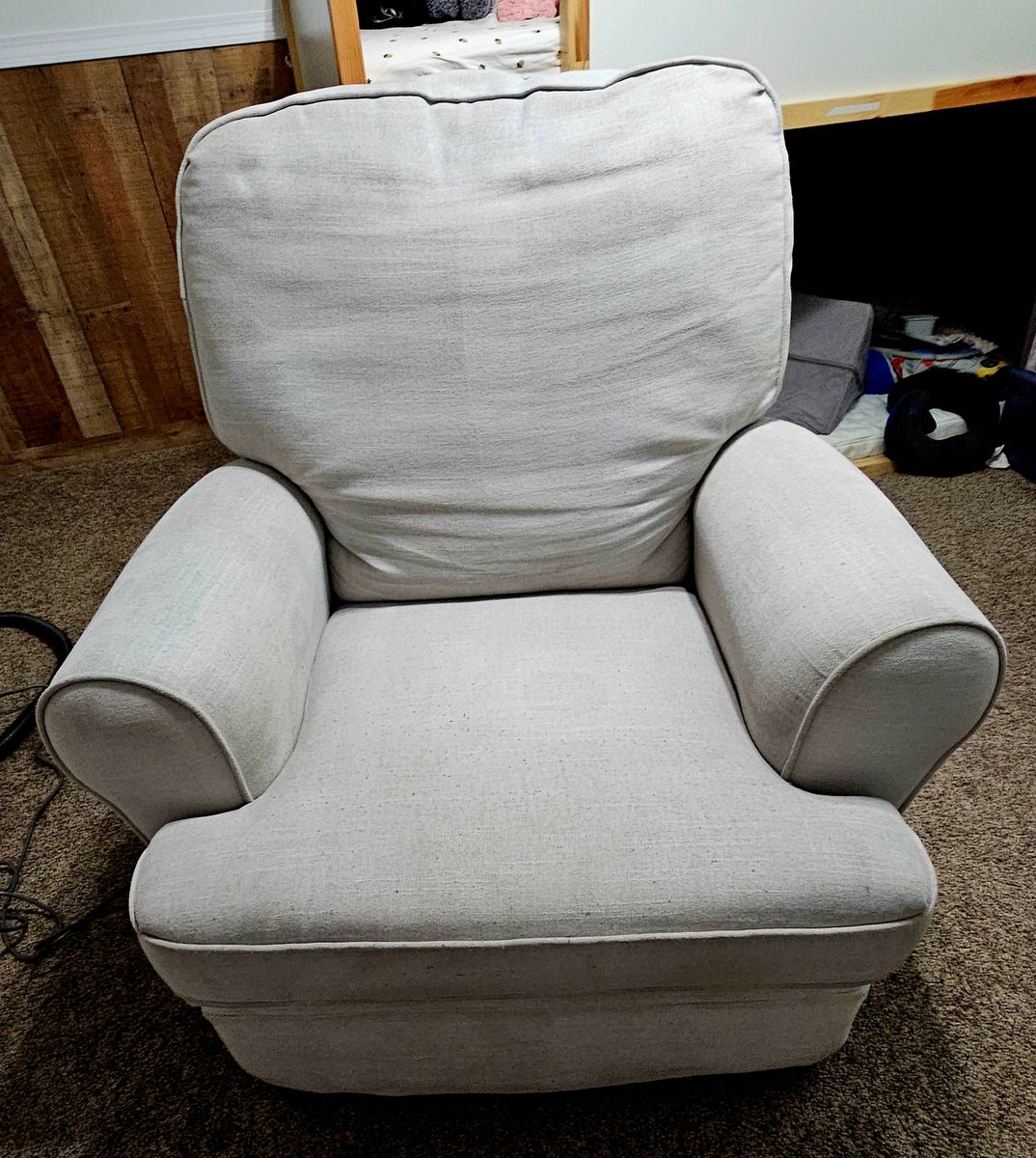 Light gray glider recliner 