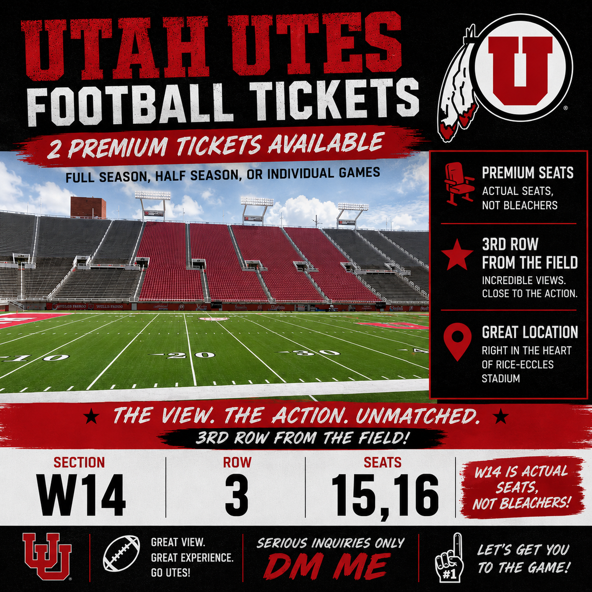 2026 Utah Football Season Tickets-Row 3!! - Full Season, Half Season, or Individual Games
