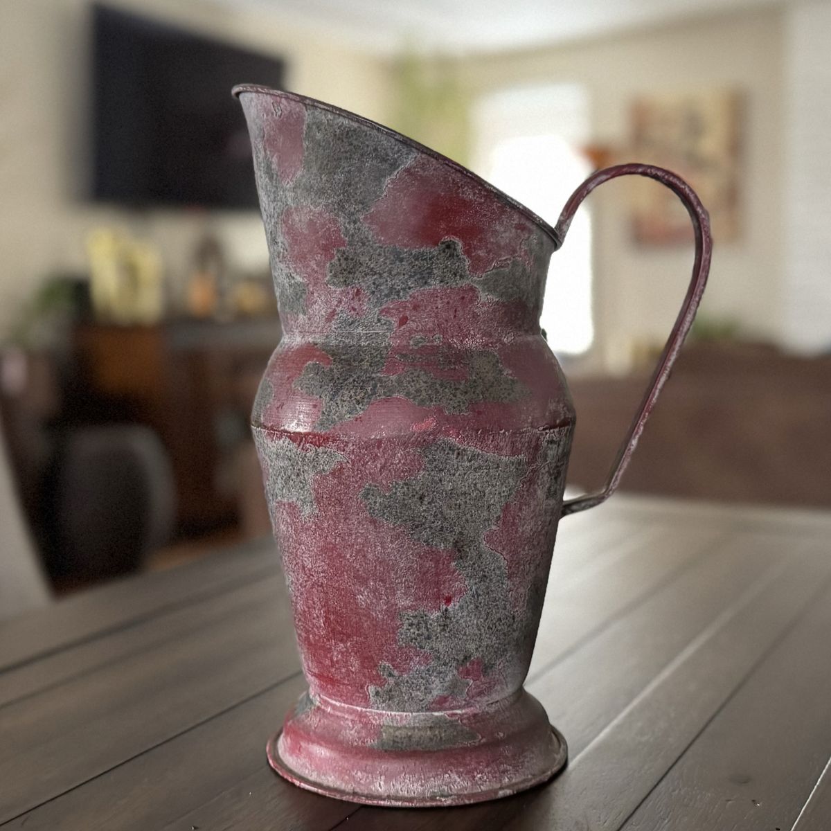 Rustic Red Metal Pitcher