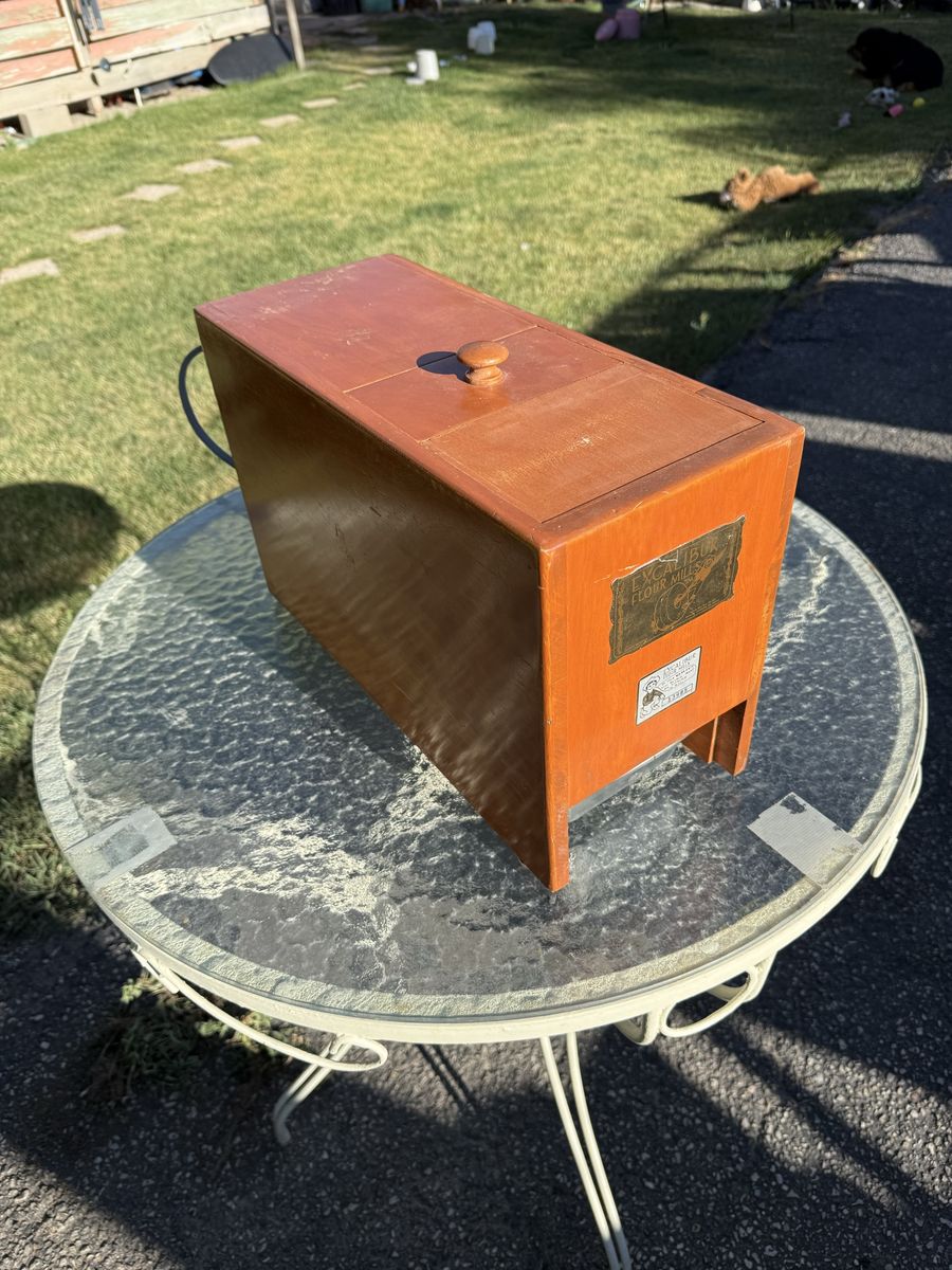 Vintage Excaliber Flour Mill Grinder Grain Wood Box