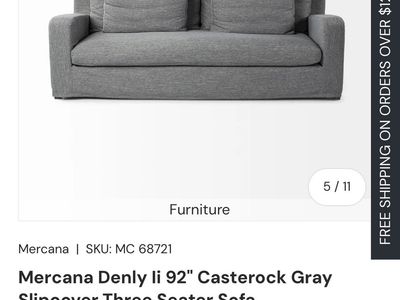 Mercana Denly 92" Casterock Gray Slipcover Three-Seater Sofa