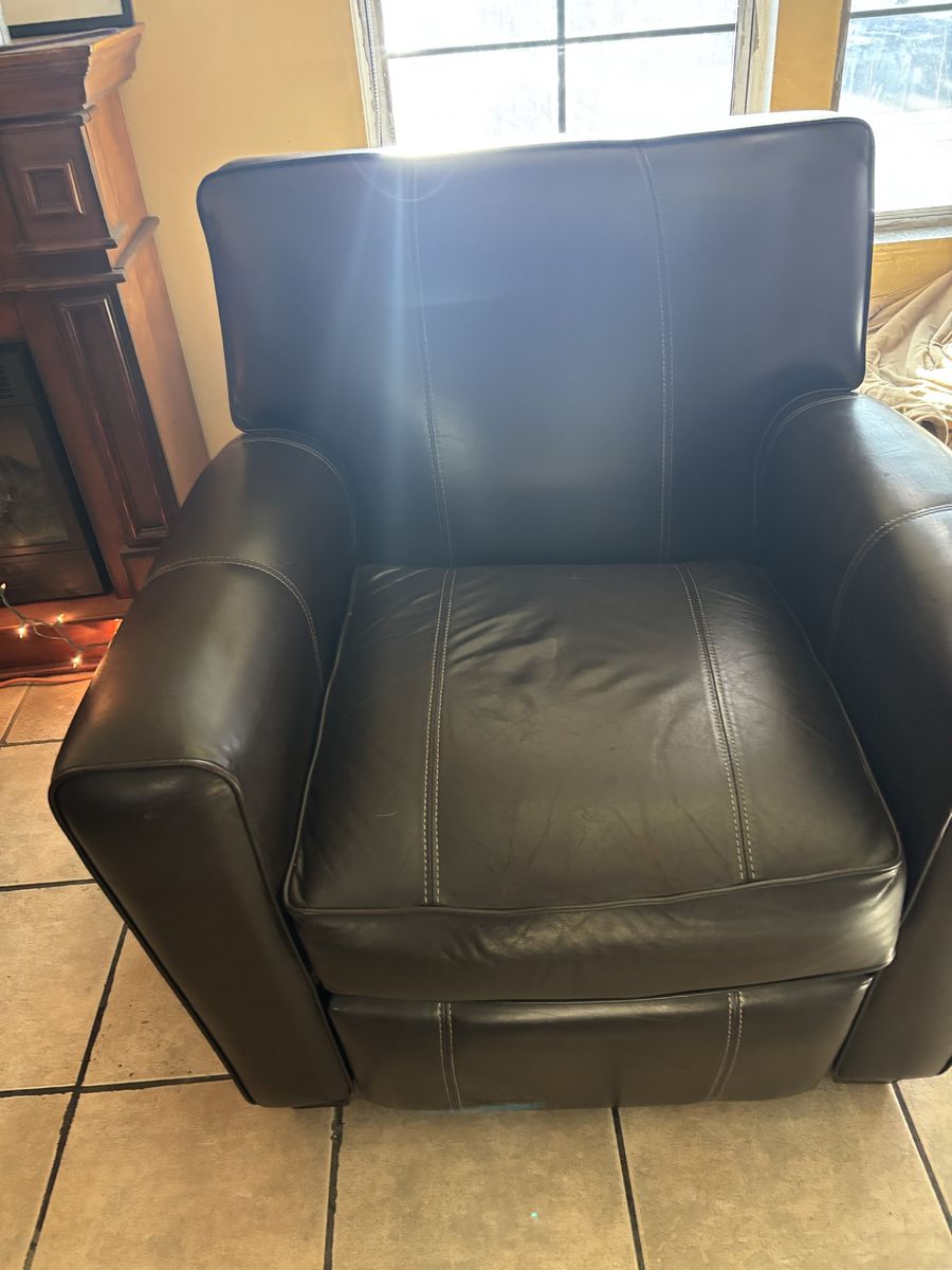 Dark Brown Leather Armchair with Contrast Stitching