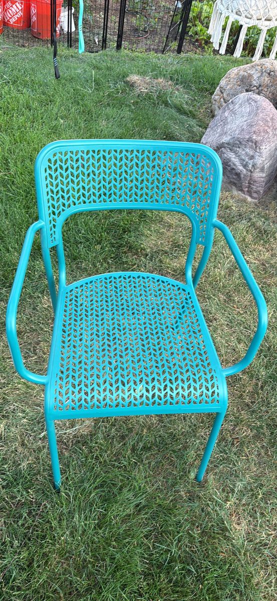 Two Metal Teal Patio Dining Chair Outdoor Bistro Side Garden Seating