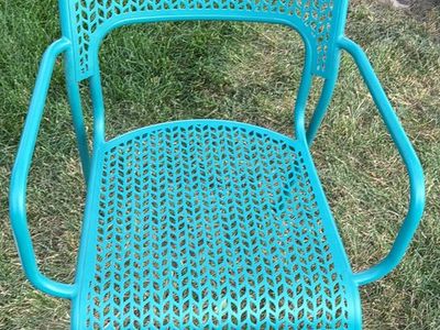 Two Metal Teal Patio Dining Chair Outdoor Bistro Side Garden Seating