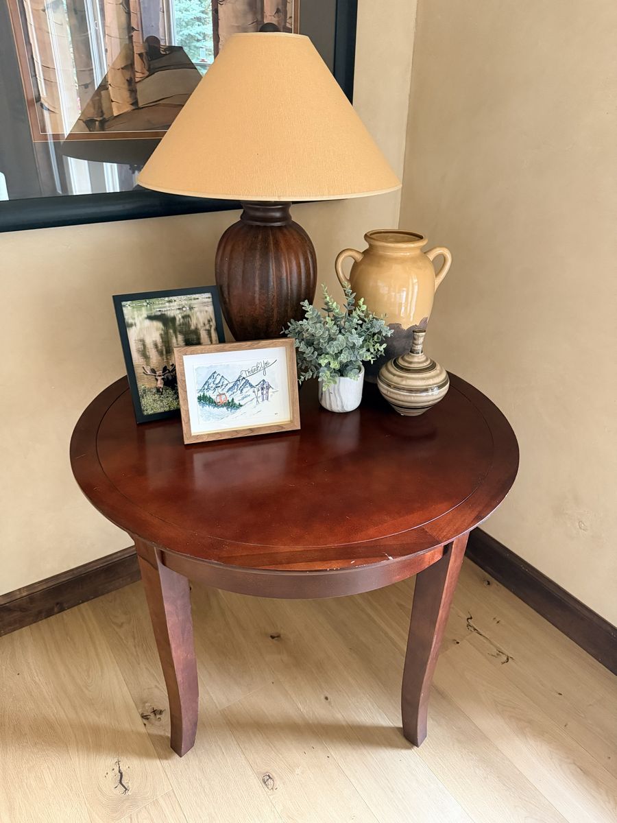 Classic Round Cherry Wood End Table - 24" Diameter, Dark Finish