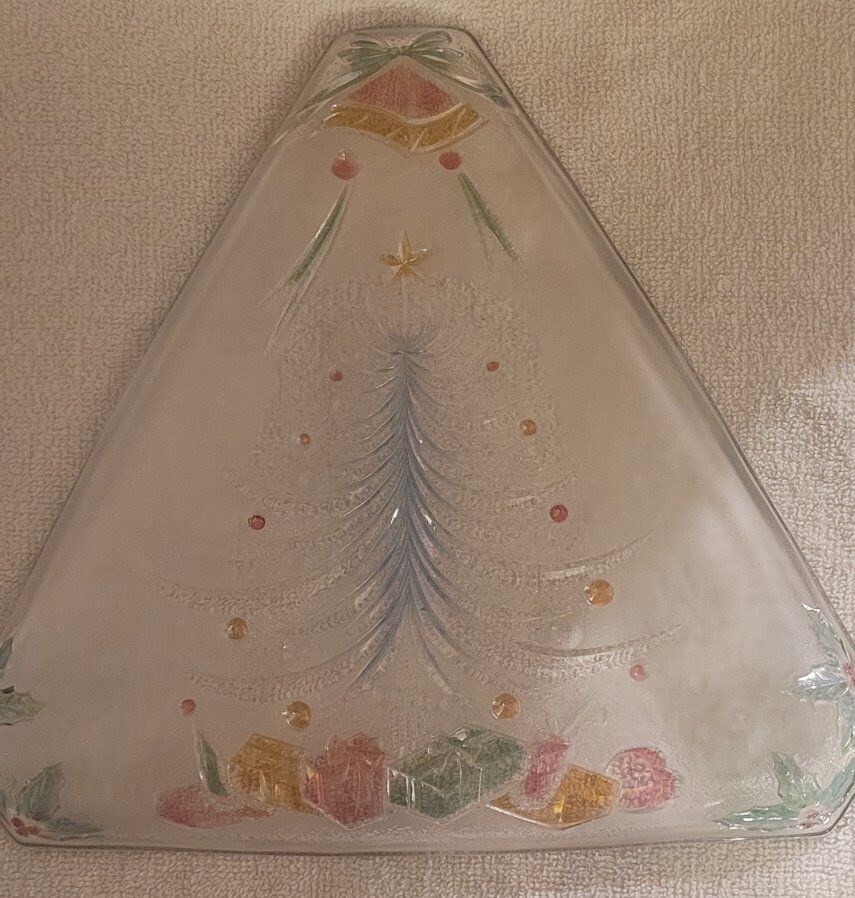 Vintage Mikasa embossed glass triangular Christmas