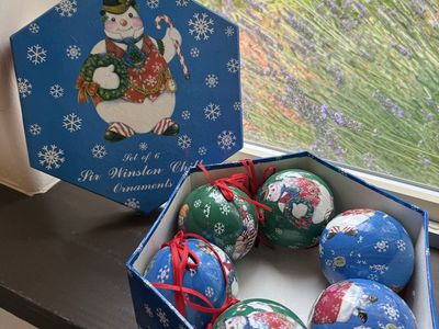 Sir Winston Christmas Ornaments - Set of 6 Snowman & Snowwoman Holiday Decorations in original decorative box