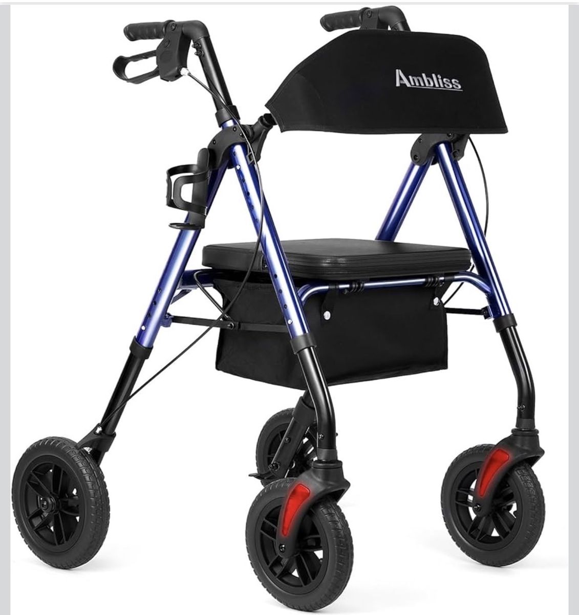 Ambliss Foldable Rollator Walker with Seat & Backrest RED