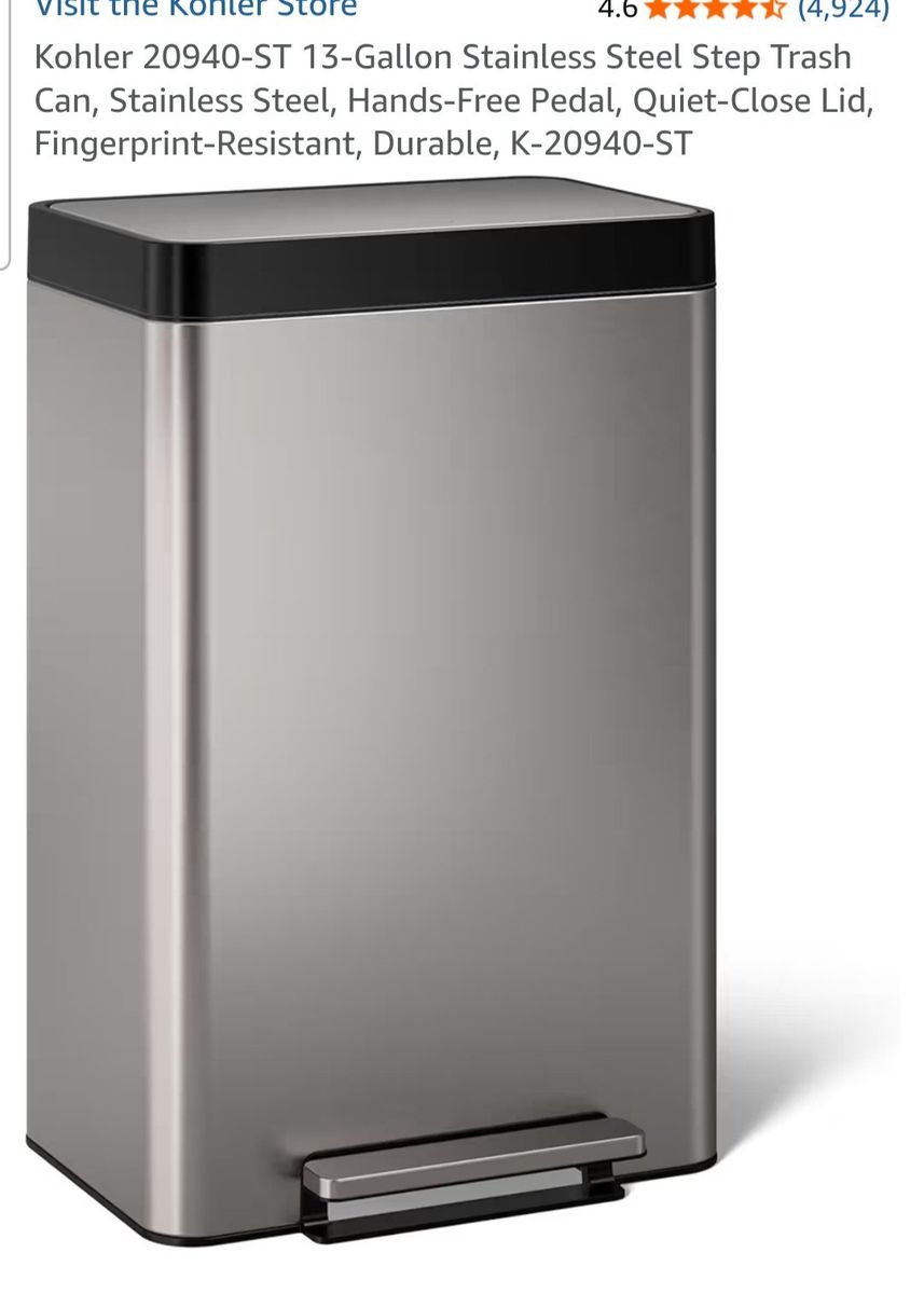 Kohler 13-Gallon Stainless Steel Step Trash can