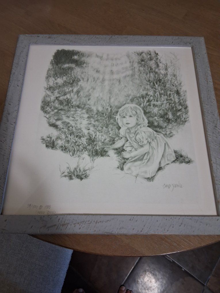 Susan Young Signed & Numbered Framed Print "May I Play" #39/1000 - 1989 Pencil Sketch Art