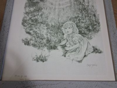 Susan Young Signed & Numbered Framed Print "May I Play" #39/1000 - 1989 Pencil Sketch Art