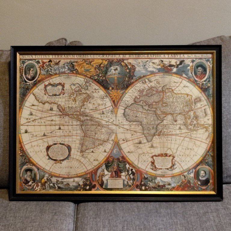 Vintage Home Decor large framed world map