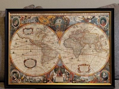 Vintage Home Decor large framed world map