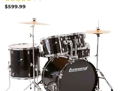 Ludwig BackBeat Complete 5-Piece Drum Set With Hardware and Cymbals - Black Sparkle
