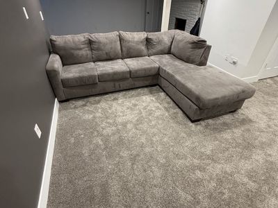 Used Gray Fabric Sectional Couch with Right-Hand Facing Chaise