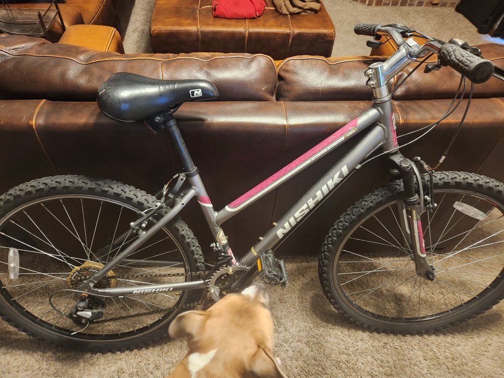 Nishiki Women's Mountain Bike Gray/Pink with Shimano Altus Gearing