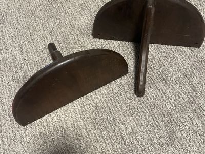 Vintage Dark Wood Half-Circle Wall Shelves - Set of 2