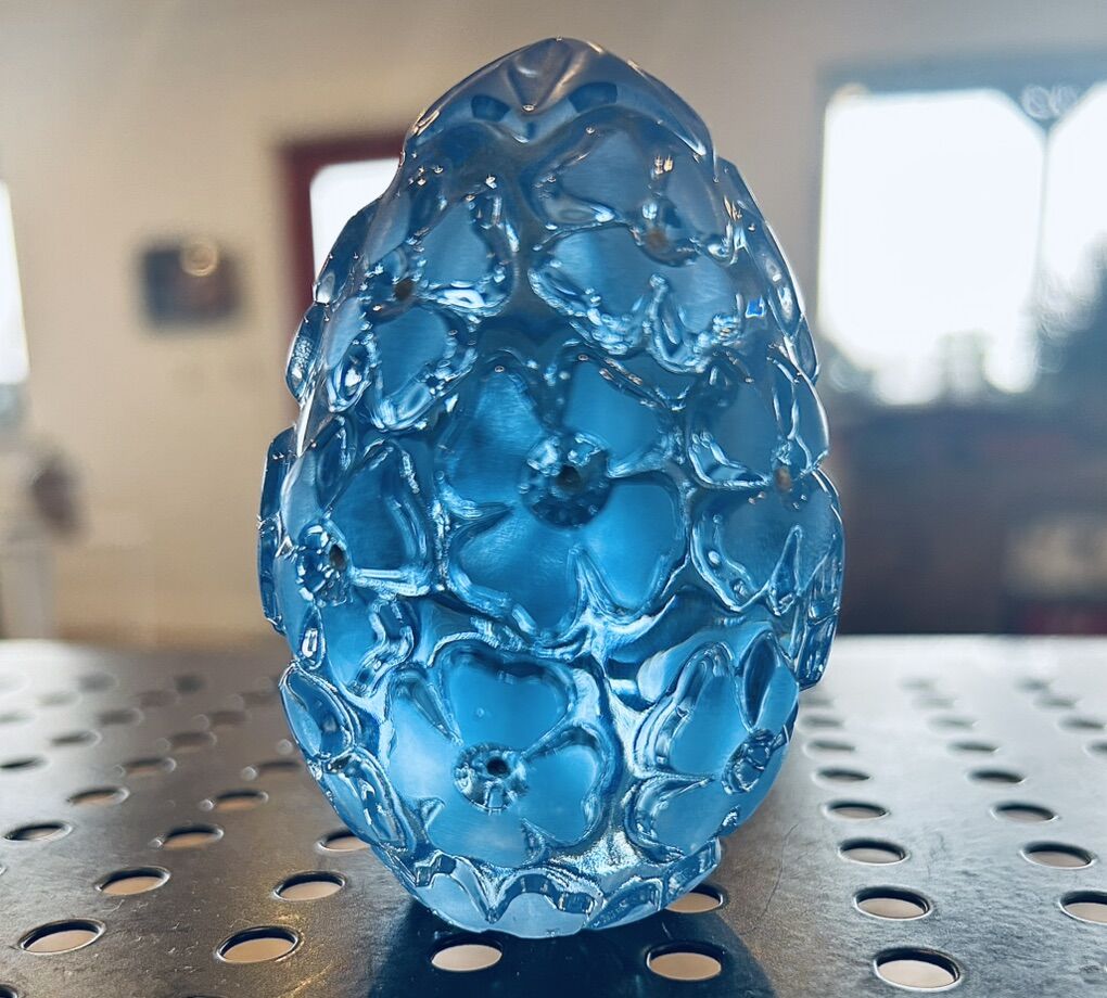 German Lead Crystal Egg Blue Floral Textured