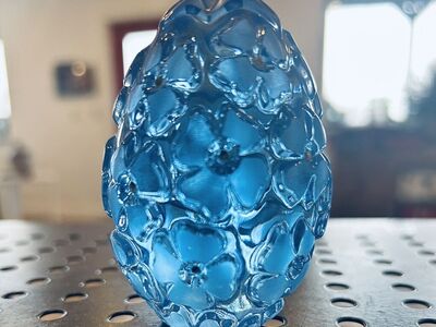 German Lead Crystal Egg Blue Floral Textured