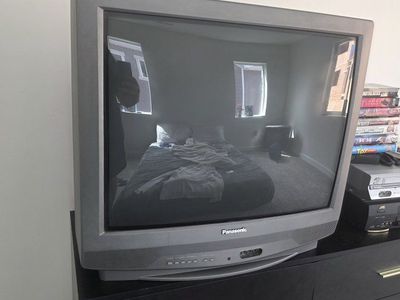 Panasonic 27” CRT TV + JVC VCR + VHS Movie Bundle w/ Remotes - $300