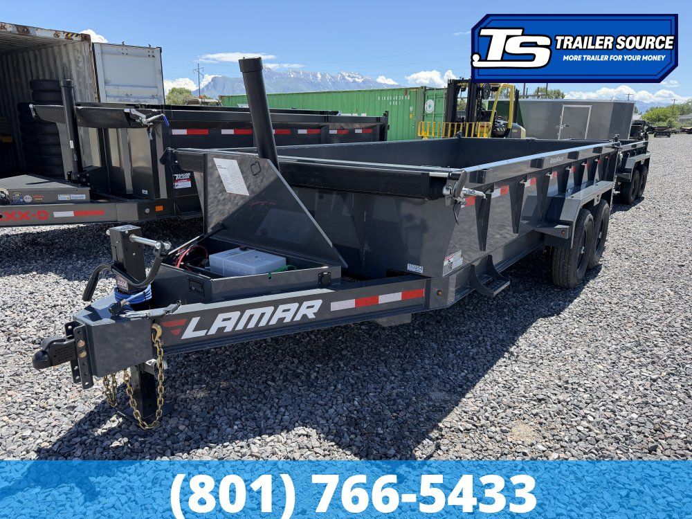 7x16 Lamar DT Dump Trailer - 24" Sides - 14K GVWR - Stabilizer Jacks, Telescopic