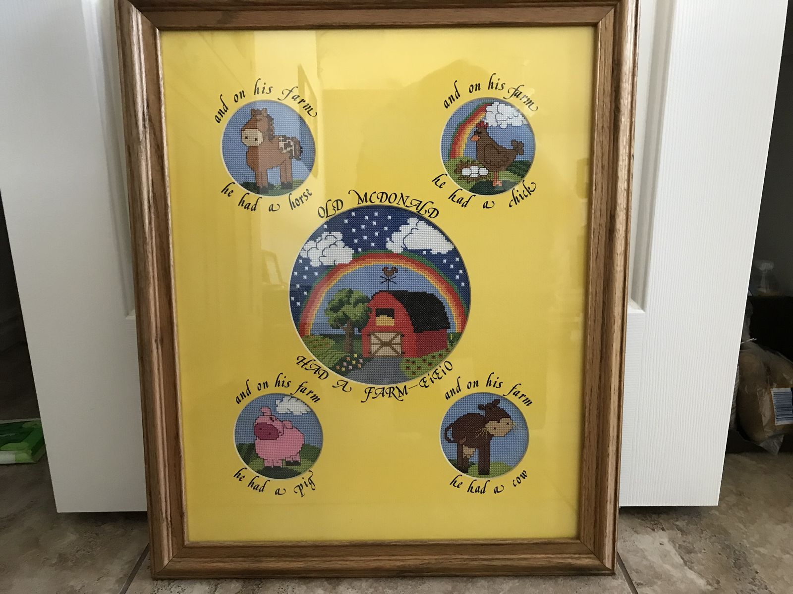 Old Macdonald cross stitch framed art for baby or child's room