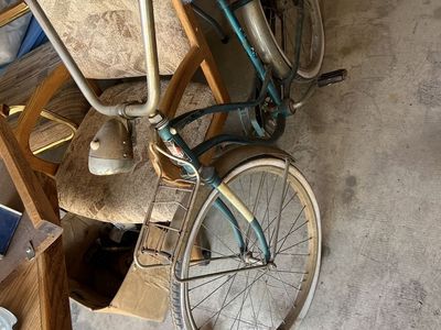 Vintage Blue Cruiser Bicycle with Front Headlight & Rack - Restoration Project