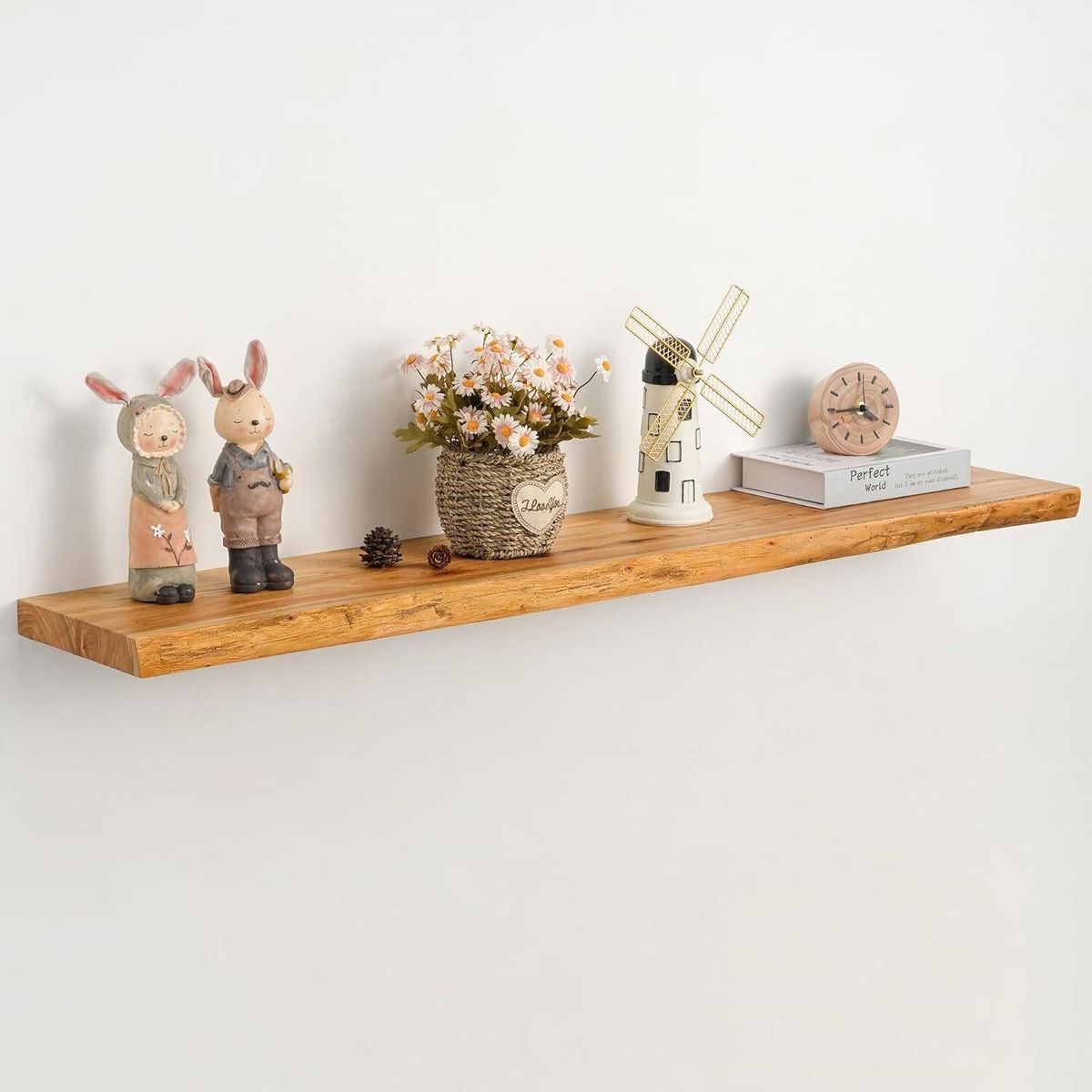48in Rustic Elm Floating Shelves - Live Edge