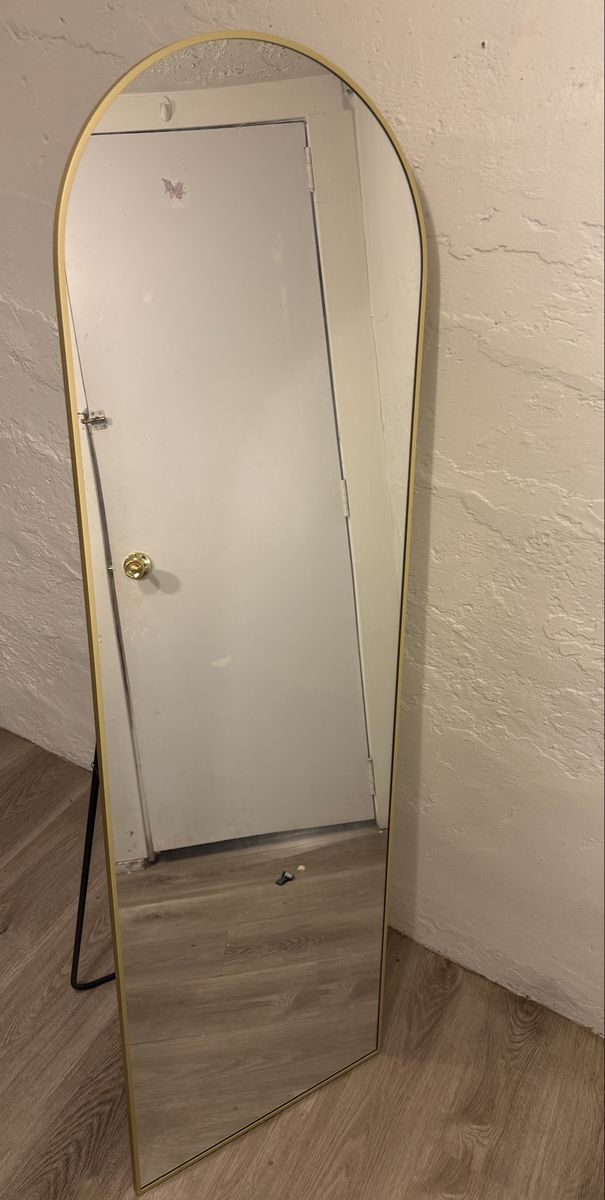 Arched Full Length Floor Mirror with Gold Metal Frame and Stand 58"x18"