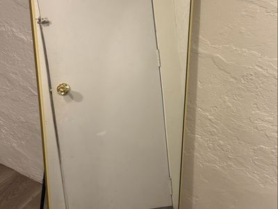 Arched Full Length Floor Mirror with Gold Metal Frame and Stand 58"x18"