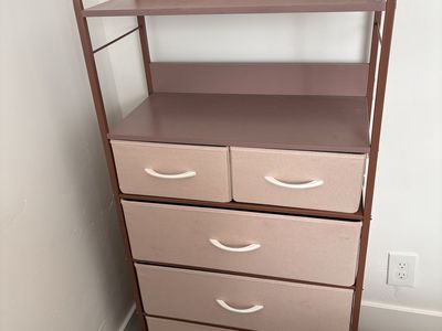 Pink/Brown Storage Dresser with Fabric Drawers & Shelves