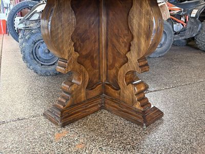 Round Wood Dining Table with Carved Pedestal Base