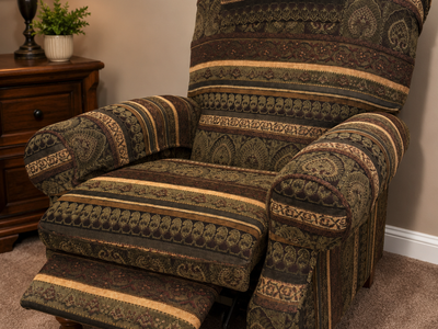 Oversized Traditional Recliner Chair | Paisley Upholstery | Wood Feet | Comfortable Accent Chair