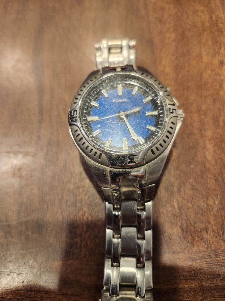 Fossil Men's Stainless Steel Wristwatch with Blue Dial
