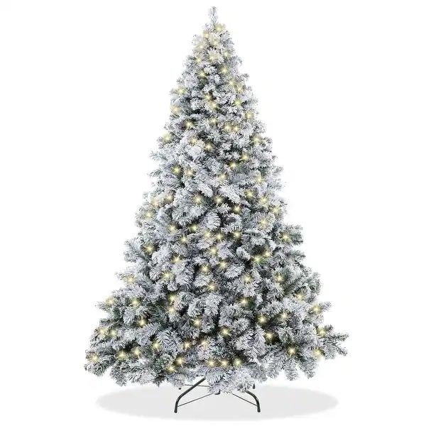 Flocked Pre-Lit Christmas Tree with Warm White LED Lights and Stand - Snow Dusted 6ft