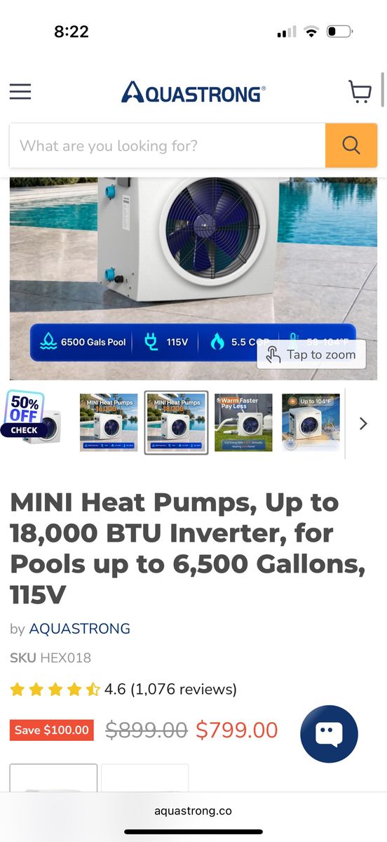 Aquastrong HEX018 18000 BTU Pool Heat Pump & Sand Filter for 6500 Gallon Pools, 115V