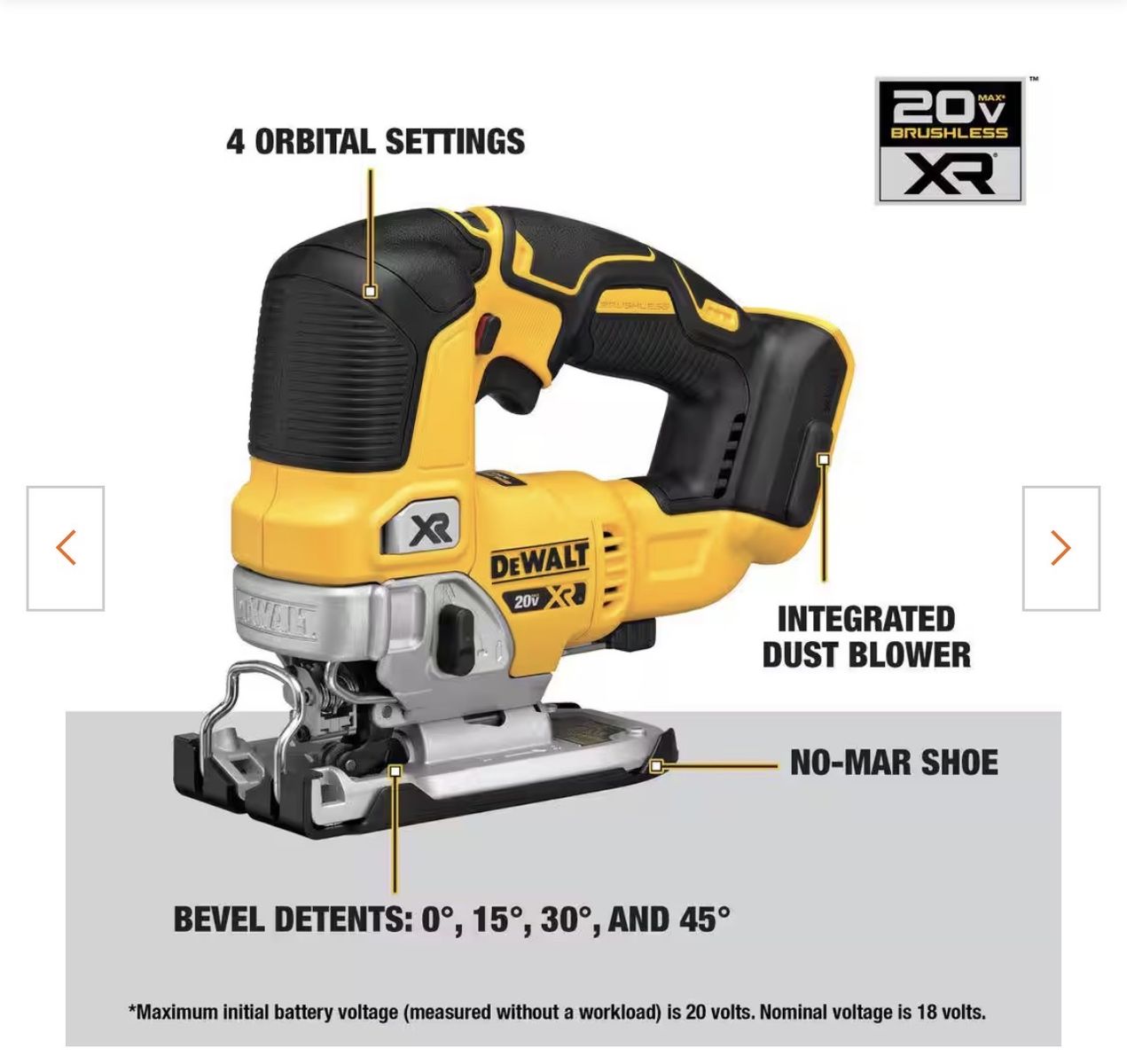 DEWALT DCS334B 20V MAX XR Cordless Brushless Jigsaw with 4 Orbital Settings & Dust Blower