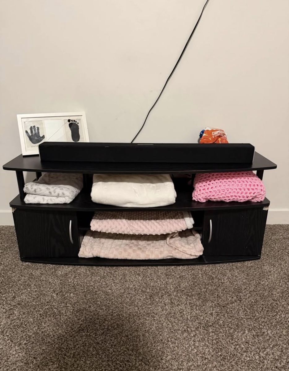Black Wood Media Console TV Stand with Storage
