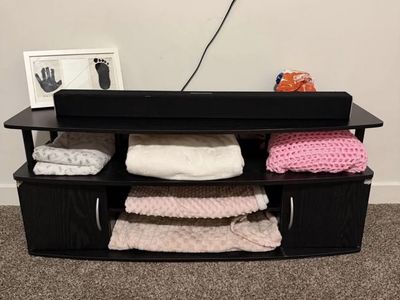Black Wood Media Console TV Stand with Storage