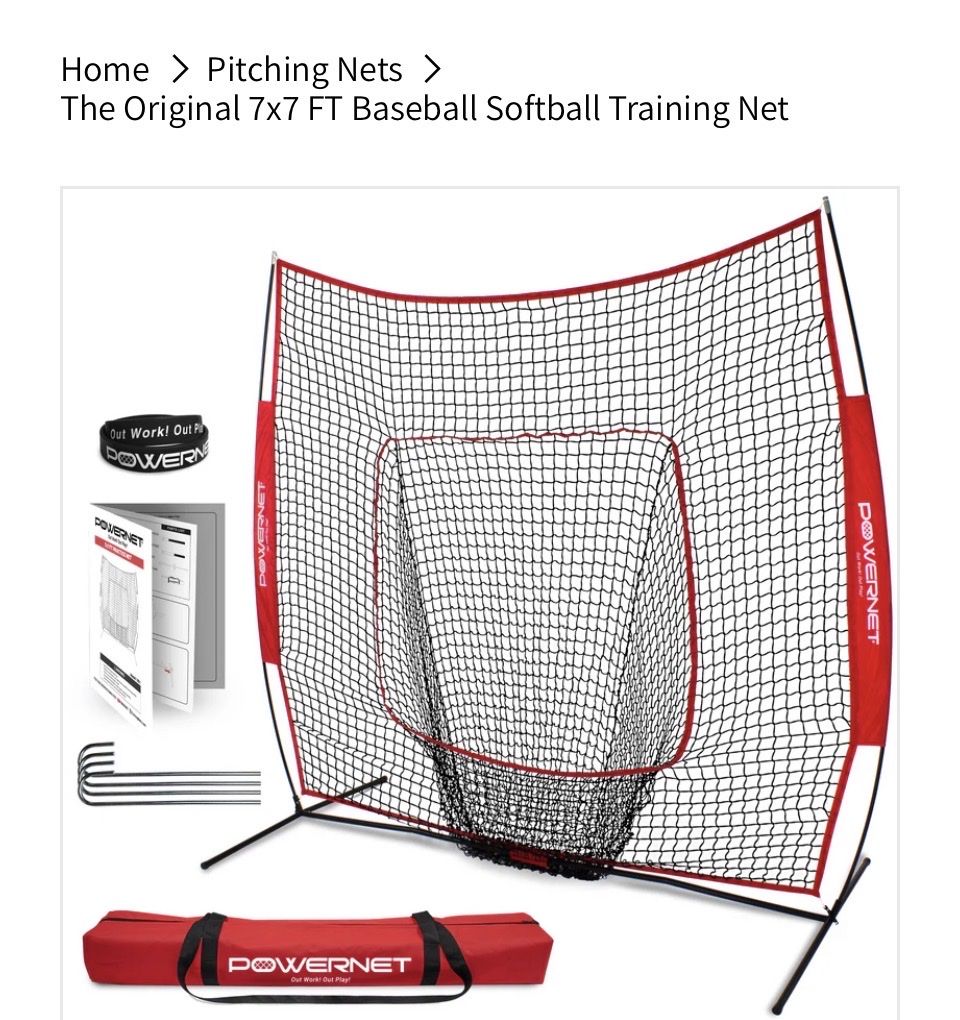 POWERNET The Original 7x7 FT Portable Baseball Softball Practice Pitching Training Net. Have 3