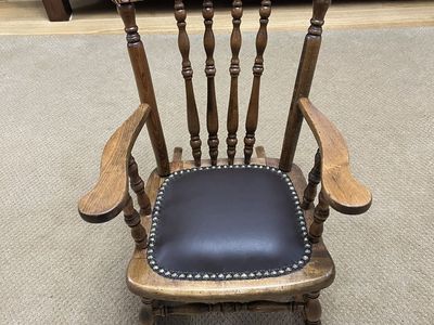 Darling Child's Rocking Chair with Leather Seat - Antique/Vintage