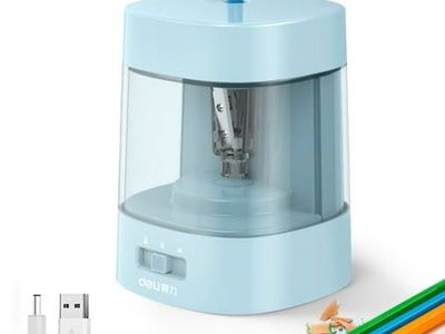 Deli USB Electric Pencil Sharpener - 3 Sharpening Settings, Rechargeable, Blue