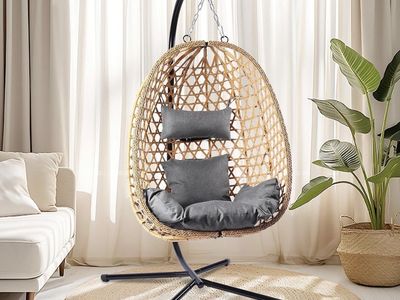 Egg Chair with Stand, Patio Wicker Hanging Chair, Hammock Swing Chair, 350LBS