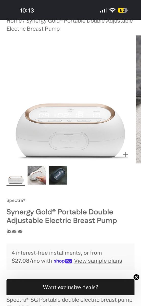 Spectra Synergy Gold Portable Double Adjustable Electric Breast Pump - SG Model, White