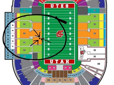 Utah Utes Football Season Tickets - Row 6, midfield 40yd line, near aisle