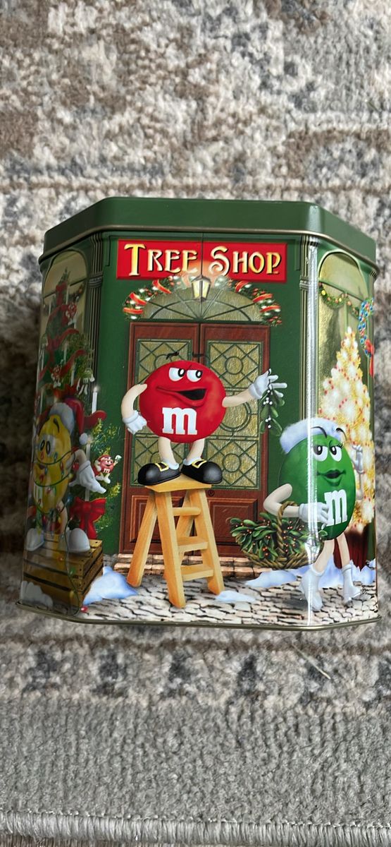 M&M's Tin Tree Shop Christmas Village Series Number 11 Metal Canister 2000