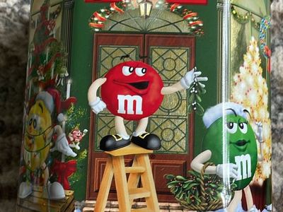 M&M's Tin Tree Shop Christmas Village Series Number 11 Metal Canister 2000