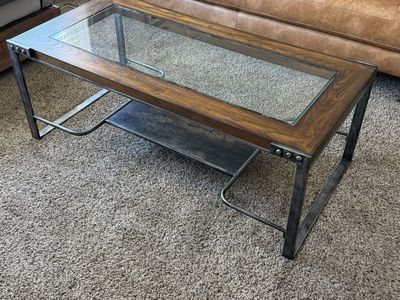Industrial Style Coffee Table and 2 Side Tables - Used